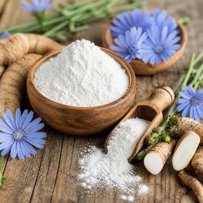 Chicory inulin powder with chicory root and flowers
