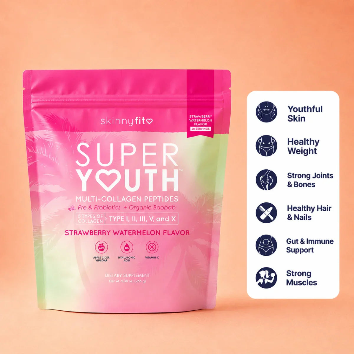 SkinnyFit Super Youth Strawberry Watermelon — key benefits