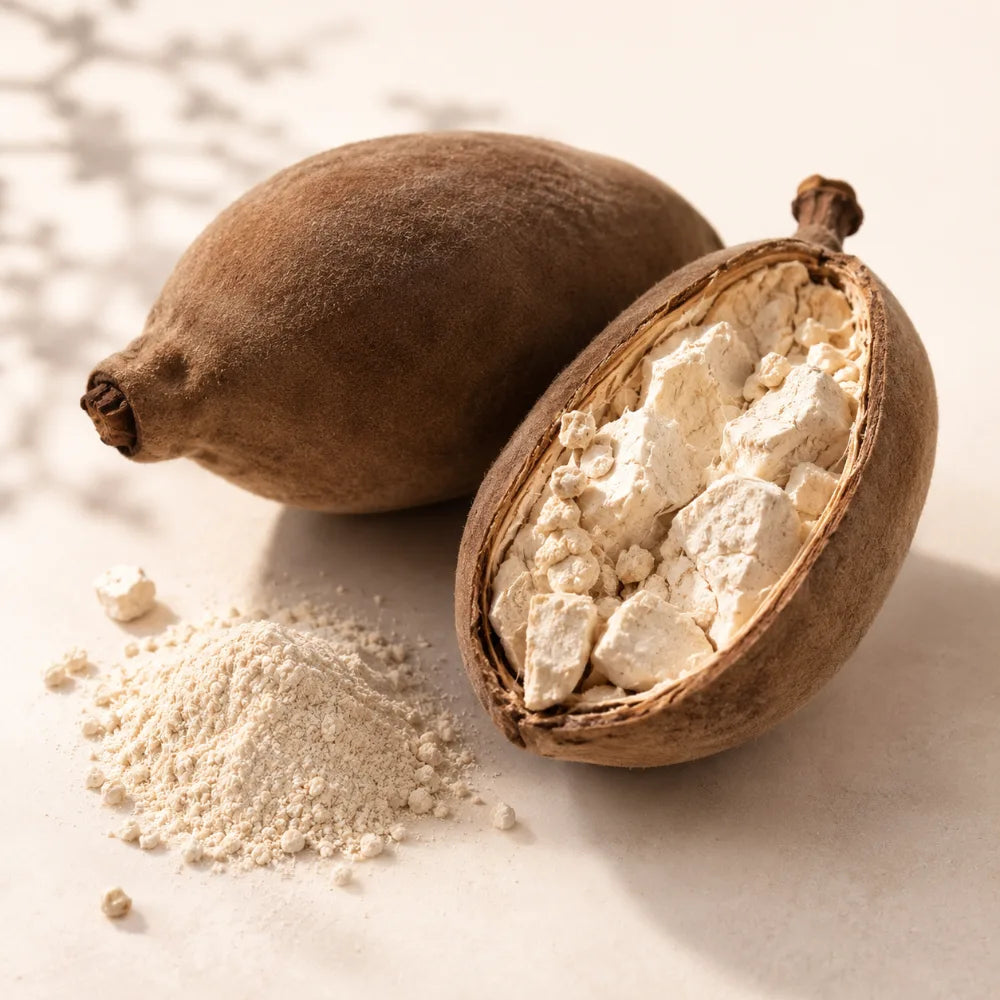 Baobab fruit pod and powder
