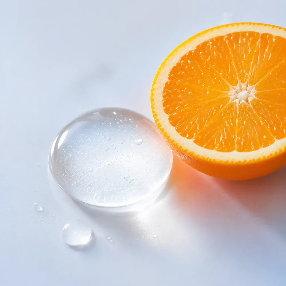 Hyaluronic serum droplet and orange